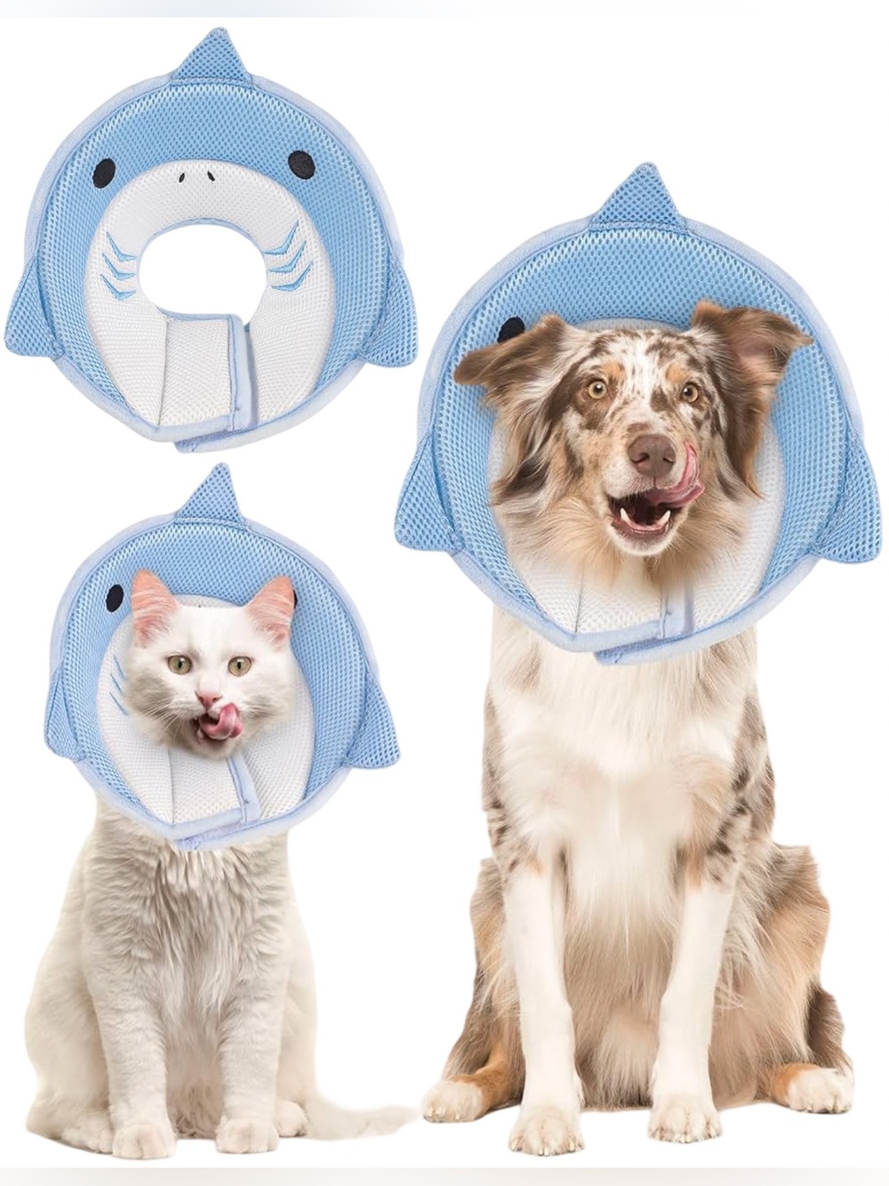 Soft Recovery Collar for Cats and Kittens - Adjustable Size Medium - Blue Shark